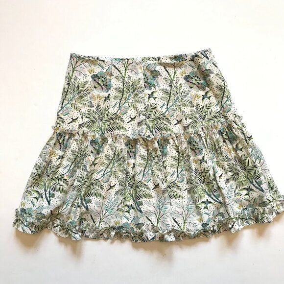 Charlotte Brody Tiered Mini Skirt Womens 0 Green White Floral High Rise Silk - Picture 5 of 8